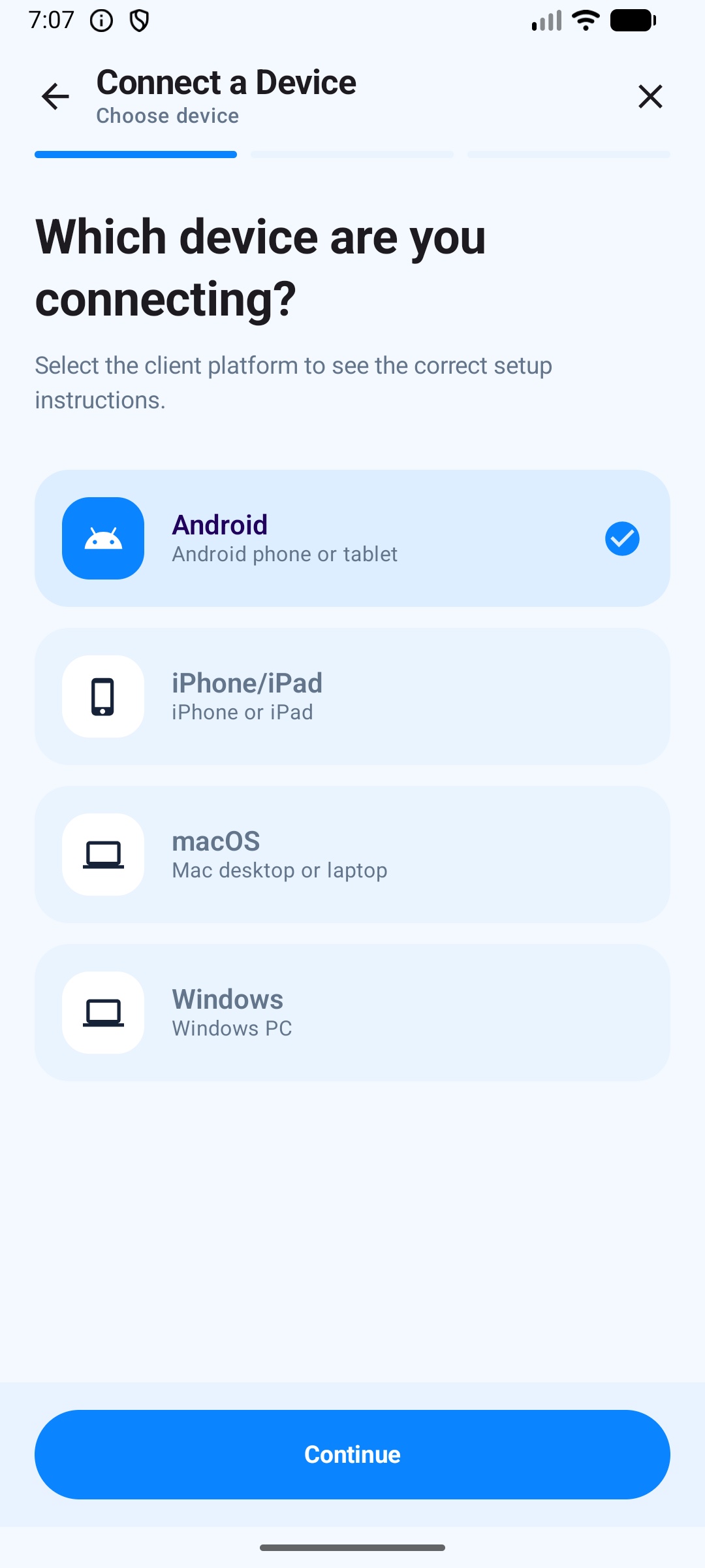 MonoProxy Android connect device flow
