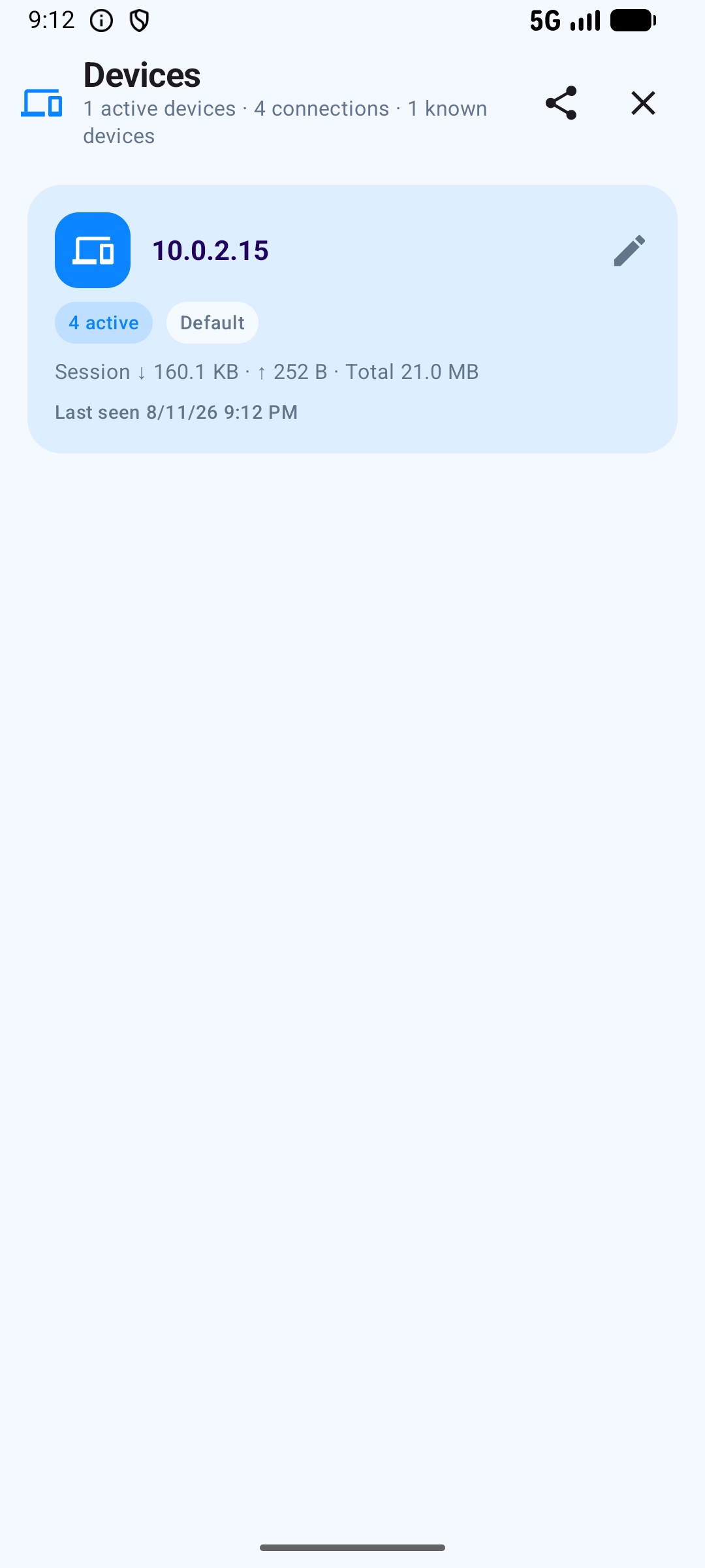 MonoProxy Android device management screen