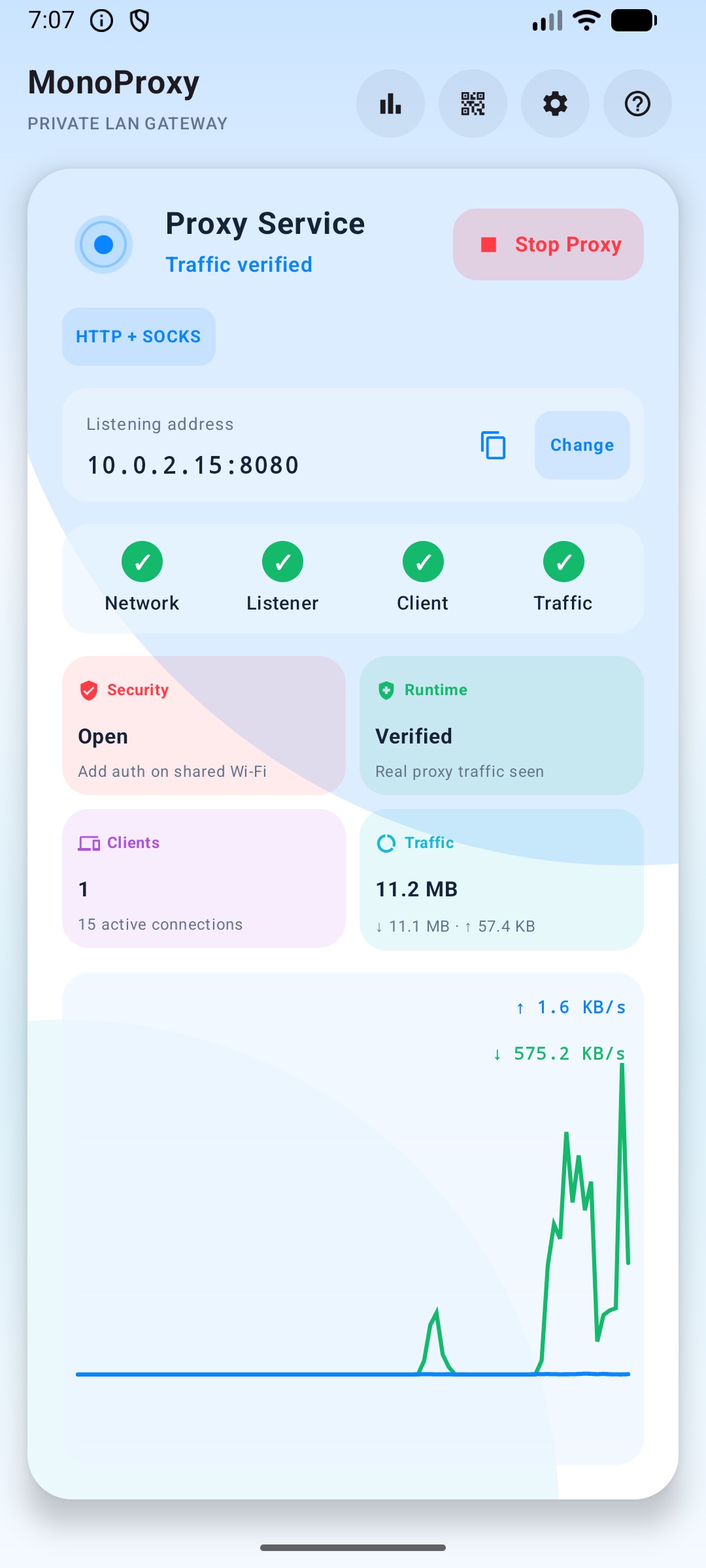 MonoProxy Android running home screen